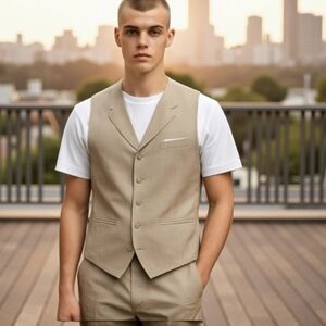 New Coofandy Neutral Tan Vest V Neck Button Front Vest NWT Sz L